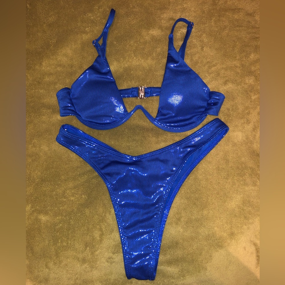 SHEIN Shiny Blue Disco Bikini